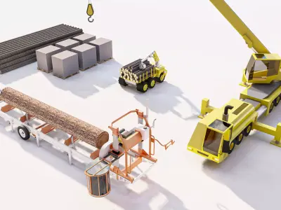 Log Loader Truck and Tree Transport Vehicle Set 3D model