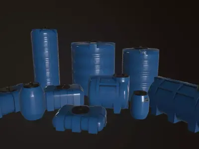 Water Barrels Pack Low-poly 3D model