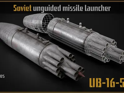 Game ready model of UB-16-57KV unguided missile rockets launcher Low-poly 3D model