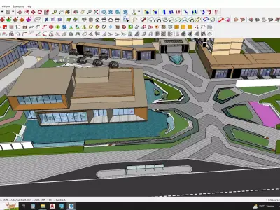 Residential and Commercial building 3d model with park 3D model