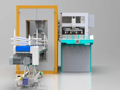 Packaging scale and automatic bagging for open pocket woven bag 3D model