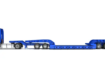 Truck with Lowboy Trailer 3D model buy