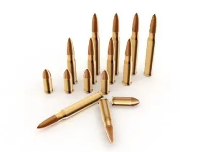 AK-47 with Bullets and Two Cartridges Low-poly 3D model