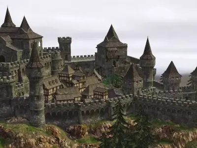 Game-ready medieval castle Low-poly 3D model