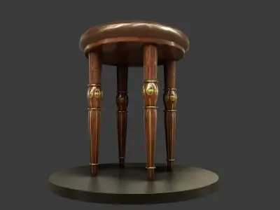 Vintage Wooden Stool Low-poly 3D model
