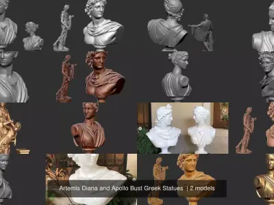 Artemis Diana and Apollo Bust Greek Statues  3D Model Pack