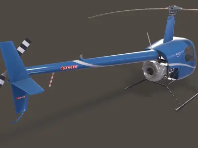Robinson R22 Blue Complex Animation Low-poly 3D model