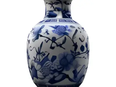 Blue and White Porcelain Vase Low-poly 3D model