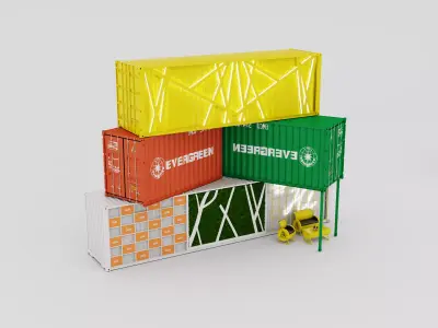 Modular Industrial Container Building Model Set Low-poly 3D model