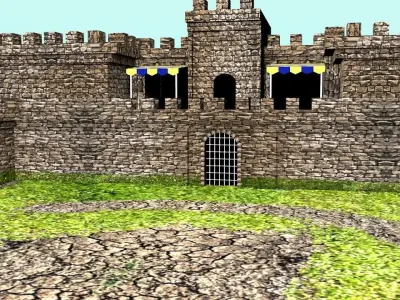 Low Poly Castle with flags Low-poly 3D model