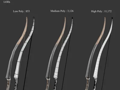 Medieval Elegant Weapon Bow and Arrow Low-poly 3D model