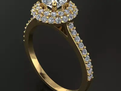 Dome Diamond Halo Flush Band Engagement Ring 3D print model