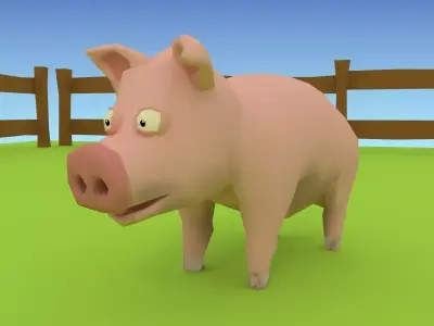 cartoon pig low poly Low-poly 3D model