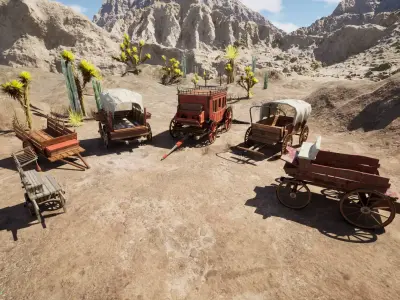 Wild West Wagon Pack Low-poly 3D model