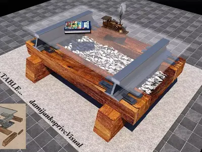 table 3D model railway track theme Low-poly 3D model