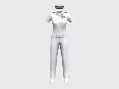 Women Summer White Navy Officer Military Uniform Outfit Low-poly 3D model