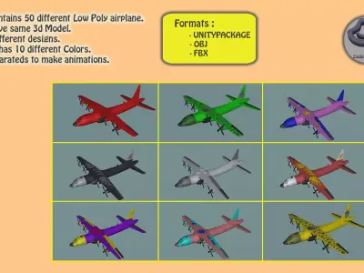 Airplane plane with propellers flying in sky Low-poly 3D model