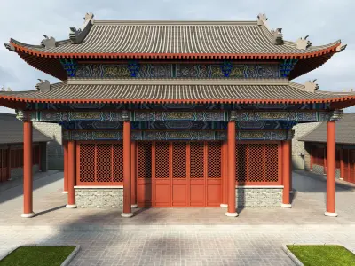 Chinese ancient architecture Low-poly 3D model 3