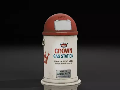 Vintage Gas Station Trash Can Free low-poly 3D model