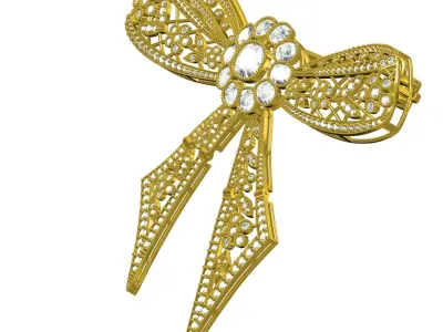 Antique Art Deco Diamond Bow Brooch 3D print model