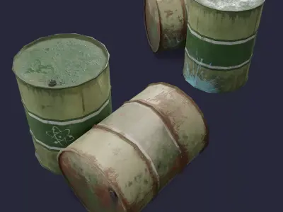 Barrels three rusty Low-poly 3D model