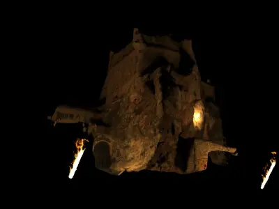Realistic Castle On Rock Low-poly 3D model