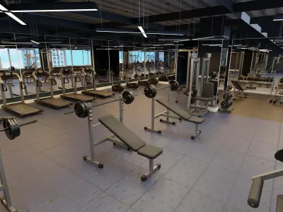 realistic GYM model scene - fitness center Low-poly 3D model