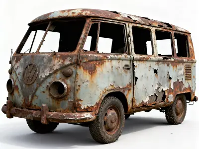 Junked Scrap Microbus 3D Model 3D Model Low-poly 3D model