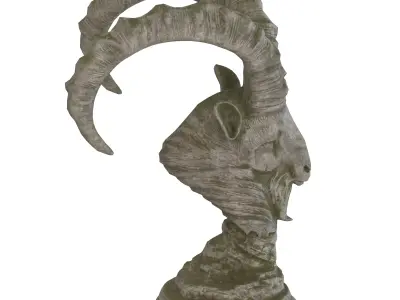 Goat bust stone statue Low-poly 3D model