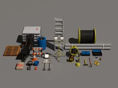 Construction Props Pack - 31 Stylized Game-Ready Assets Low Poly Low-poly 3D model