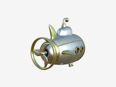 Submarine Cartoon A03 Aluminum - Sub Watercraft Vehicle Low-poly 3D model