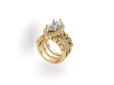 Marquise Ring Bridal Set 3D print model