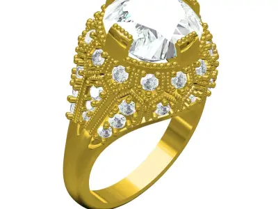 Antique Big Round Diamond Art Deco Style Ring for women 3D print model