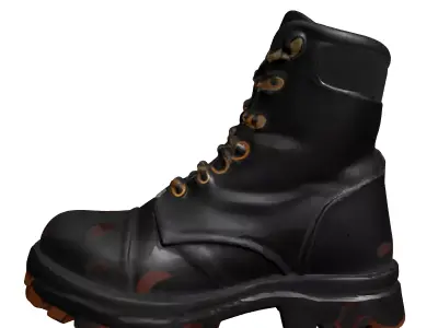 Realistic Scuffed Black Combat Boot Low-poly 3D model