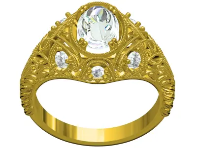 Antique Oval Stone Art Deco Engagement Ring 3D print model