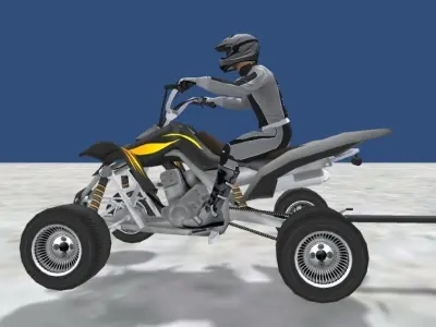 LowPolyQuadBikeWithTrailerandRider-3 person riding atv with t... Low-poly 3D model