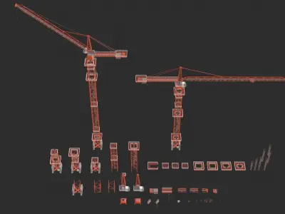 Tower Crane Modular - Red Low-poly 3D model