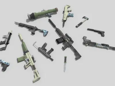 12 low poly no brand weapons Low-poly 3D model