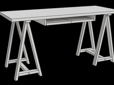 Simple Home Wooden Brown Desk Low-poly 3D model