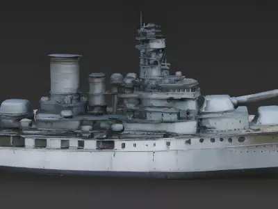 WWII Battleship 3D Model 3D Model Low-poly 3D model