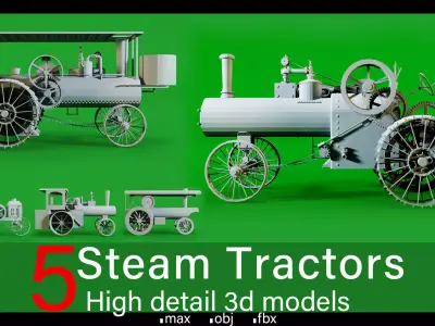 5- Steam Tractors- High detail 3d models Low-poly 3D model