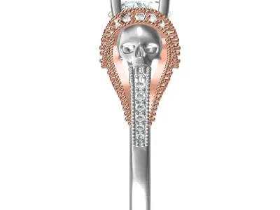 Round Stone Skull Ladies Engagement Ring 3D print model