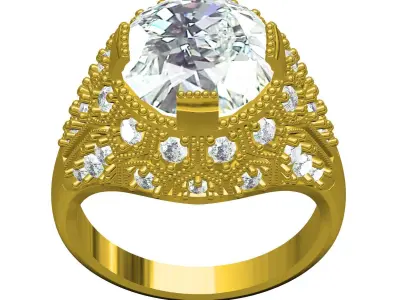 Antique Big Round Diamond Art Deco Style Ring for women 3D print model