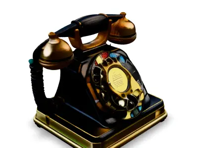 Vintage Gold and Black Rotary Phone Low-poly 3D model