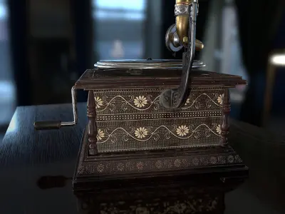 Antique Gramophone PBR Game-Ready Low-poly 3D model