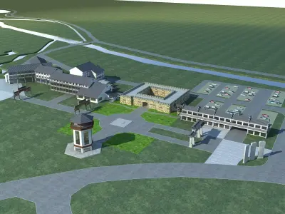Villa campus with buildings and water tower 3D model