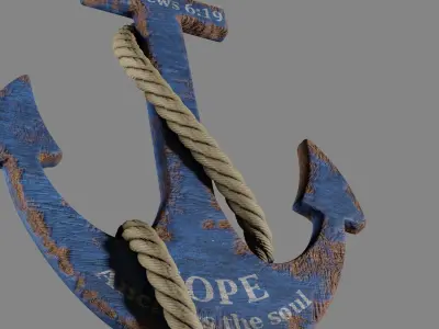 Wooden Ship Anchor with Rope Low-poly 3D model