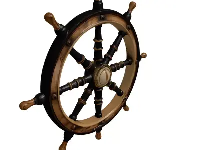 Weathered Wooden Ships Wheel 3D model