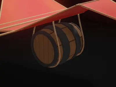 flying barrel gaming asset hand painted model Low-poly 3D model