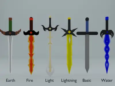 Low poly Element Swords Low-poly 3D model